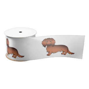 Rode Sable Langharige Dachshond Cartoon Honden Satijnen Lint
