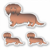 Rode Sable Langharige Dachshond Cartoon Honden Sticker (Voorkant)