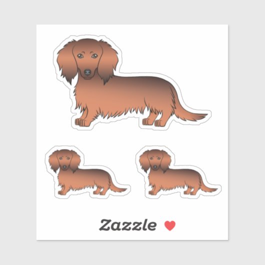 Rode Sable Langharige Dachshond Cartoon Honden Sticker (Vel)