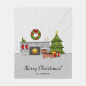 Rode Sable Langharige Dachshond - Kerstkamer Fleece Deken (Voorkant)