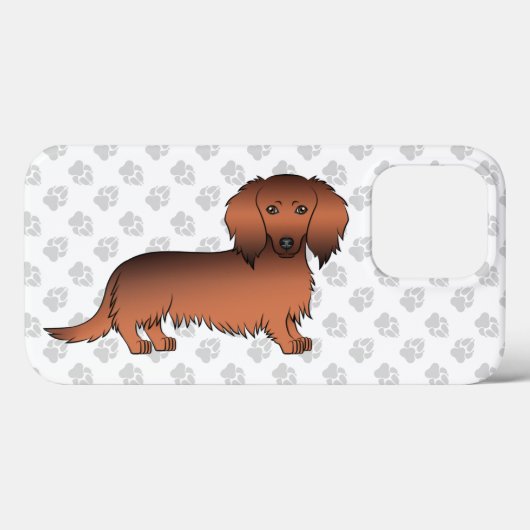 Rode Sable Langharige Dachshund Cartoon Hond & Poo Case-Mate iPhone Case (Achterkant (horizontaal))