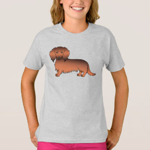Rode Sable Langharige Dachshund Schattige Cartoon T-shirt