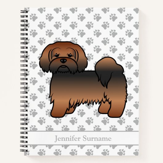 Rode Sable Lhasa Apso Cartoon Hond & Naam Notitieboek (Voorkant)