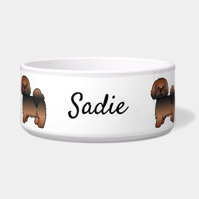 Rode Sable Lhasa Apso Cartoon Hond & Naam Voerbakje (Voorkant)