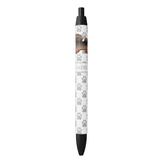 Rode Sable Lhasa Apso Cartoon Hond & Naam Zwarte Inkt Pen (Voorkant Verticaal)