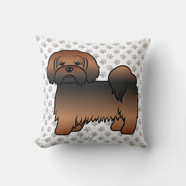Rode Sable Lhasa Apso Cartoon Hond & Pooten Kussen (Voorkant)