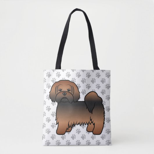 Rode Sable Lhasa Apso Cartoon Hond & Pooten Tote Bag (Voorkant)