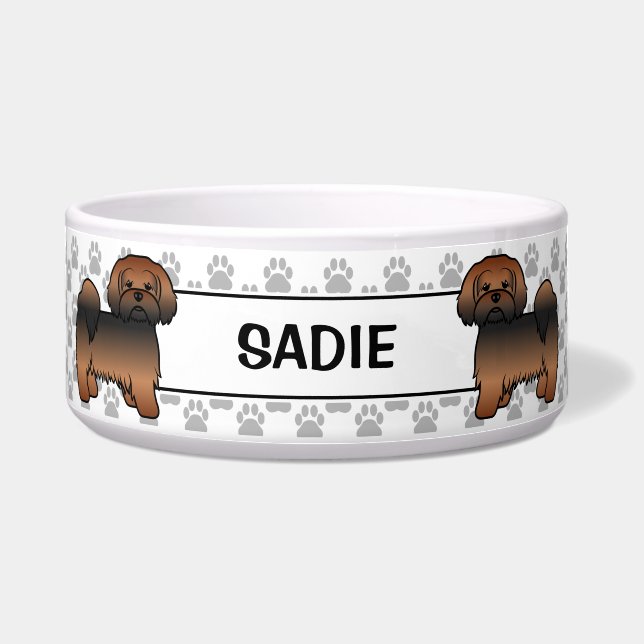 Rode Sable Lhasa Apso-hond met poten en naam Voerbakje (Voorkant)