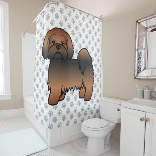 Rode Sable Lhasa Apso Schattige Cartoon Hond Douchegordijn (In situ)