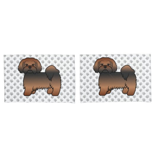 Rode Sable Lhasa Apso Schattige Cartoon Hond Kussensloop (Voorkant-Set)