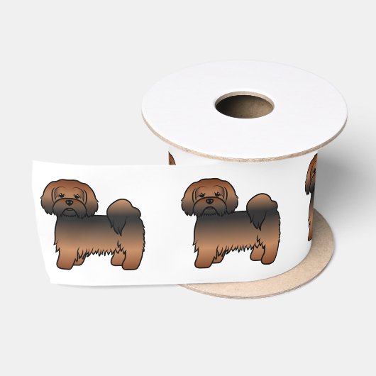 Rode Sable Lhasa Apso Schattige Cartoon Hond Satijnen Lint (Spoel)