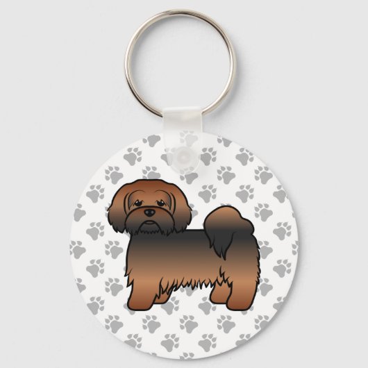 Rode Sable Lhasa Apso Schattige Cartoon Hond Sleutelhanger (Voorkant)