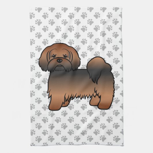 Rode Sable Lhasa Apso Schattige Cartoon Hond Theedoek (Verticaal)