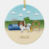 Rode Sable Papillon Agilityhond Met Aangepaste Naa Keramisch Ornament (Voorkant)