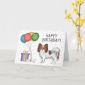 Rode Sable Papillon Cartoon Hond Gefeliciteerd Kaart (Gele Bloem)