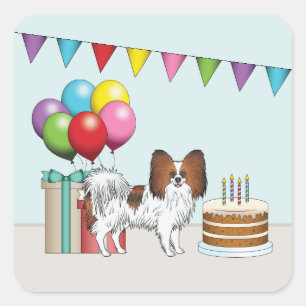 Rode Sable Papillon Cartoon Hond Kleurrijke Verjaa Vierkante Sticker