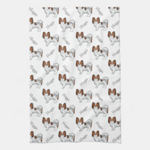 Rode Sable Papillon Cartoon Hond Patroon Met Naam Theedoek