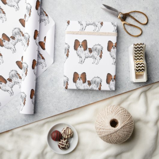 Rode Sable Papillon Cute En Gelukkige Hond Patroon Cadeaupapier (Crafts)