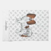Rode Sable Papillon Hond Met Pootafdrukken En Teks Theedoek (Horizontaal)