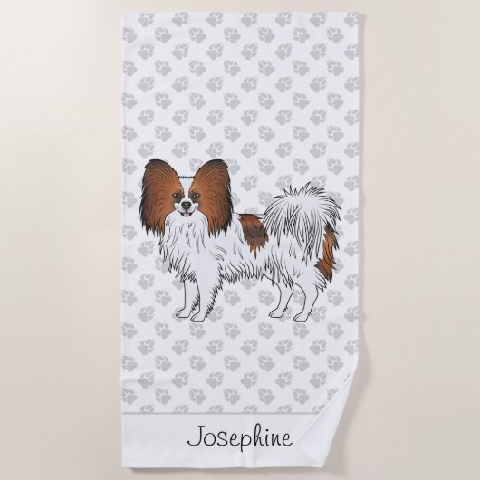 Rode Sable Papillon Mooie Hond Met Aangepaste Teks Strandlaken (Voorkant)