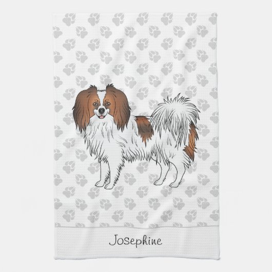Rode Sable Phalène Cartoon Hond Met Aangepaste Naa Theedoek (Verticaal)