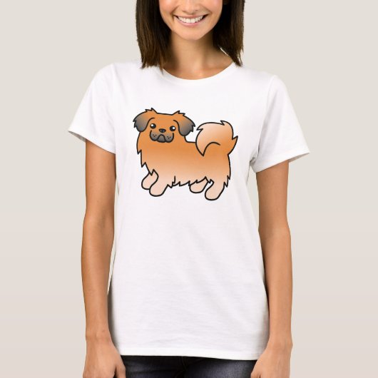 Rode Sable Tibetaanse Spaniel Cartoon Hond T-shirt (Voorkant)
