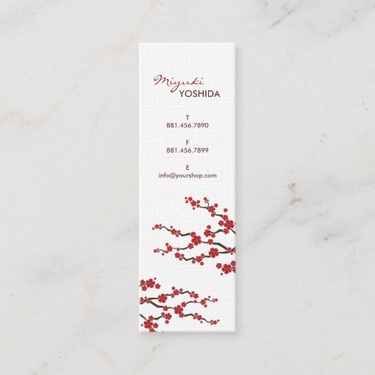 Rode Sakura Bloemen Kersenbloesem Chique Aziatisch Mini Visitekaartje (Voorkant)