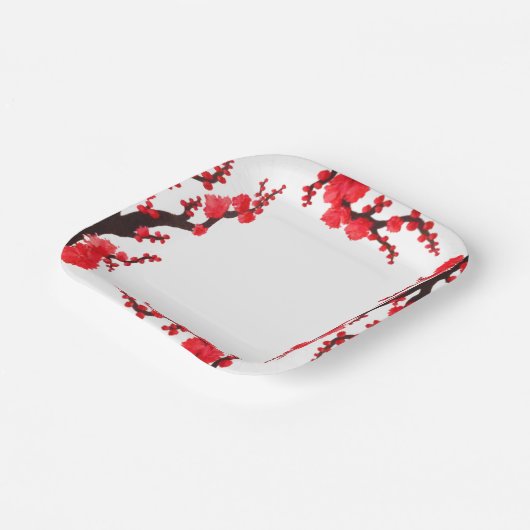 Rode Sakura bloesems schilderij papier Bord (Gebogen)