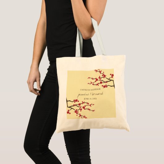 Rode Sakura Cherry Blossoms Aziatische bruiloft Ca Tote Bag (Voorkant (product))