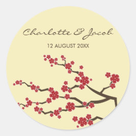 Rode Sakura Cherry Blossoms Aziatische bruiloft St Ronde Sticker
