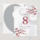 Rode Sakura Cherry Blossoms Swirls Trouwtafel Nu Briefkaart (Voorkant / Achterkant)