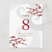 Rode Sakura Cherry Blossoms Swirls Trouwtafel Nu Briefkaart (Voorkant)