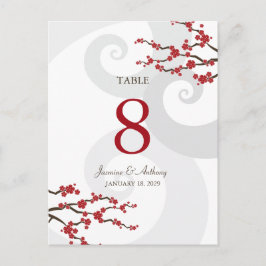 Rode Sakura Cherry Blossoms Swirls Trouwtafel Nu Briefkaart