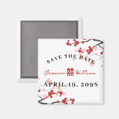 Rode Sakura Dubbel Geluk Chinezen Save The Date Magneet (Voorkant / Achterkant)