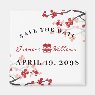 Rode Sakura Dubbel Geluk Chinezen Save The Date Magneet