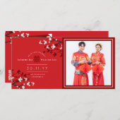 Rode Sakura Dubbel Geluk Huwelijksaankondiging Aankondiging (Voorkant / Achterkant)