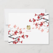 Rode Sakura & Goud Dubbel Geluk Chinese Bruiloft RSVP Kaartje (Achterkant)