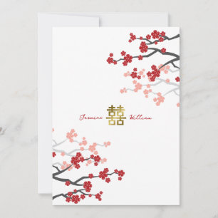 Rode Sakura Gouden Dubbel Geluk Chinees Huwelijk Kaart