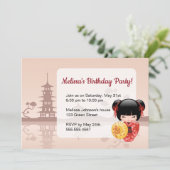 Rode Sakura Kokeshi Doll Schattige Geisha Verjaard Kaart (Staand voorkant)