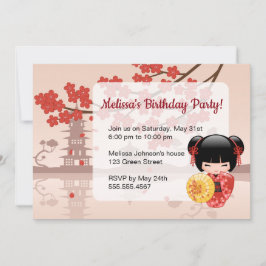 Rode Sakura Kokeshi Doll Schattige Geisha Verjaard Kaart