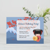 Rode Sakura Kokeshi Doll Schattige Geisha Verjaard Kaart (Staand voorkant)