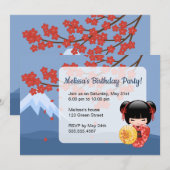 Rode Sakura Kokeshi Doll Schattige Geisha Verjaard Kaart (Voorkant / Achterkant)