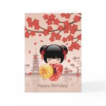 Rode Sakura Kokeshi Doll, Schattigee Geisha Verjaa