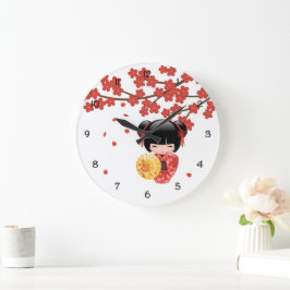 Rode Sakura Kokeshi Pop - Japanse Geisha Grote Klok