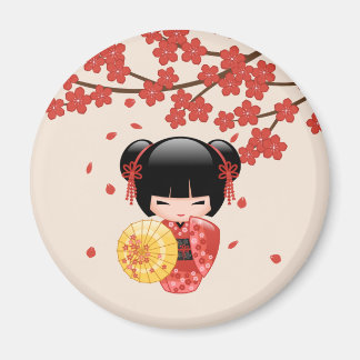 Rode Sakura Kokeshi-pop Japanse Geisha op Ivoor Magneet