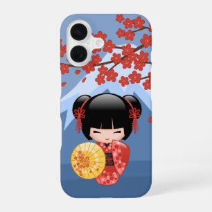 Rode Sakura Kokeshi Pop - Schattig Geisha Meisje iPhone 16 Hoesje