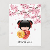 Rode Sakura Kokeshi-pop - Schattige Geisha Dank U Briefkaart (Voorkant)