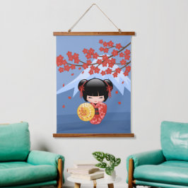 Rode Sakura Kokeshi Pop - Schattige Japanse Geisha Hangend Wandkleed