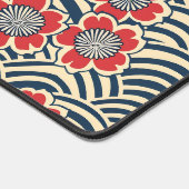 Rode Sakura Navy Wave Crème Japans Patroon Bureaumat (Hoek)