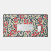Rode Sakura Navy Wave Crème Japans Patroon Bureaumat (Keyboard & Muis)